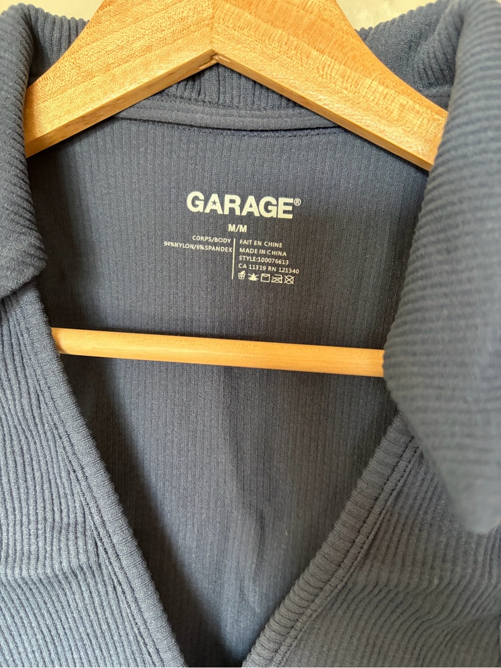 Garage Navy Ribbed Collared Crop Top - Picture 2 of 3